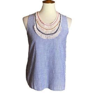 Zara Basics blue and white stripe sleeveless top with crochet detail Size XS